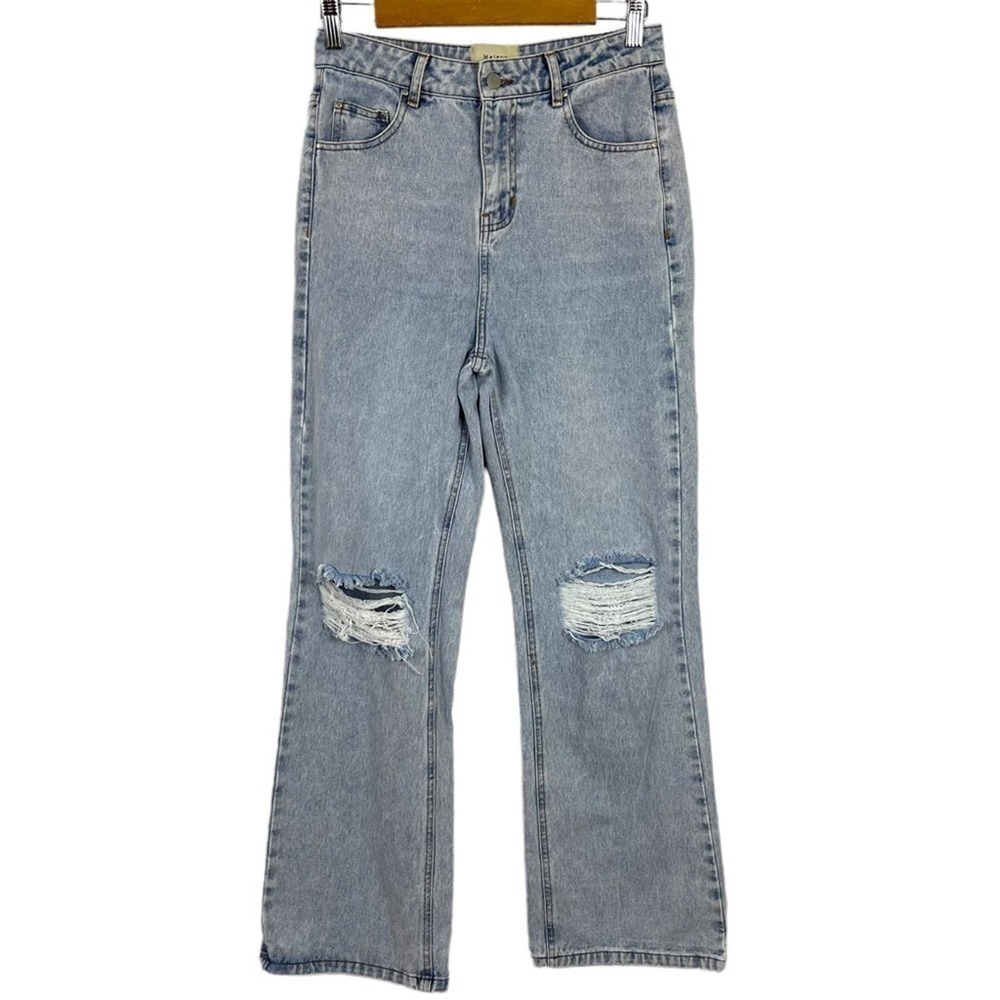 Maison Marguerite Light Wash High Rise Waist Rigid Denim Wide Leg Jeans Size M